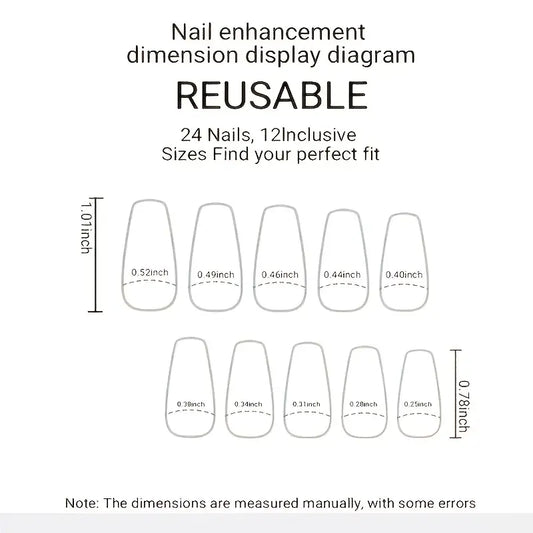 24 Pcs Glossy Coffin Press On Nails with Heart Designs