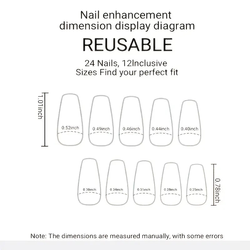 24 Pcs Glossy Coffin Press On Nails with Heart Designs