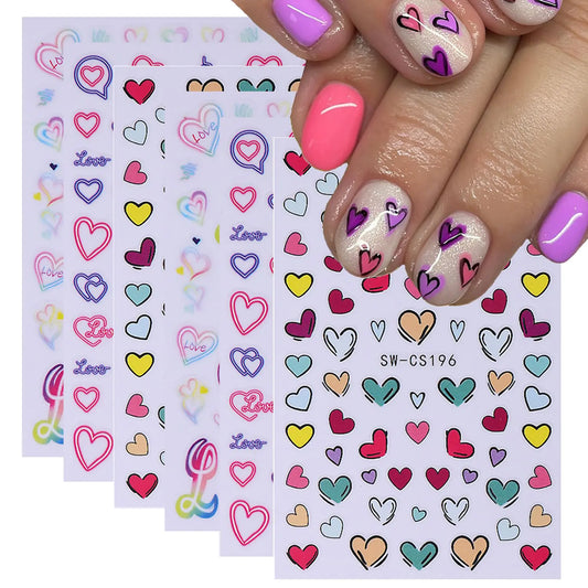 6 Sheets Valentines Day Nail Art Stickers Self Adhesive Nail Art